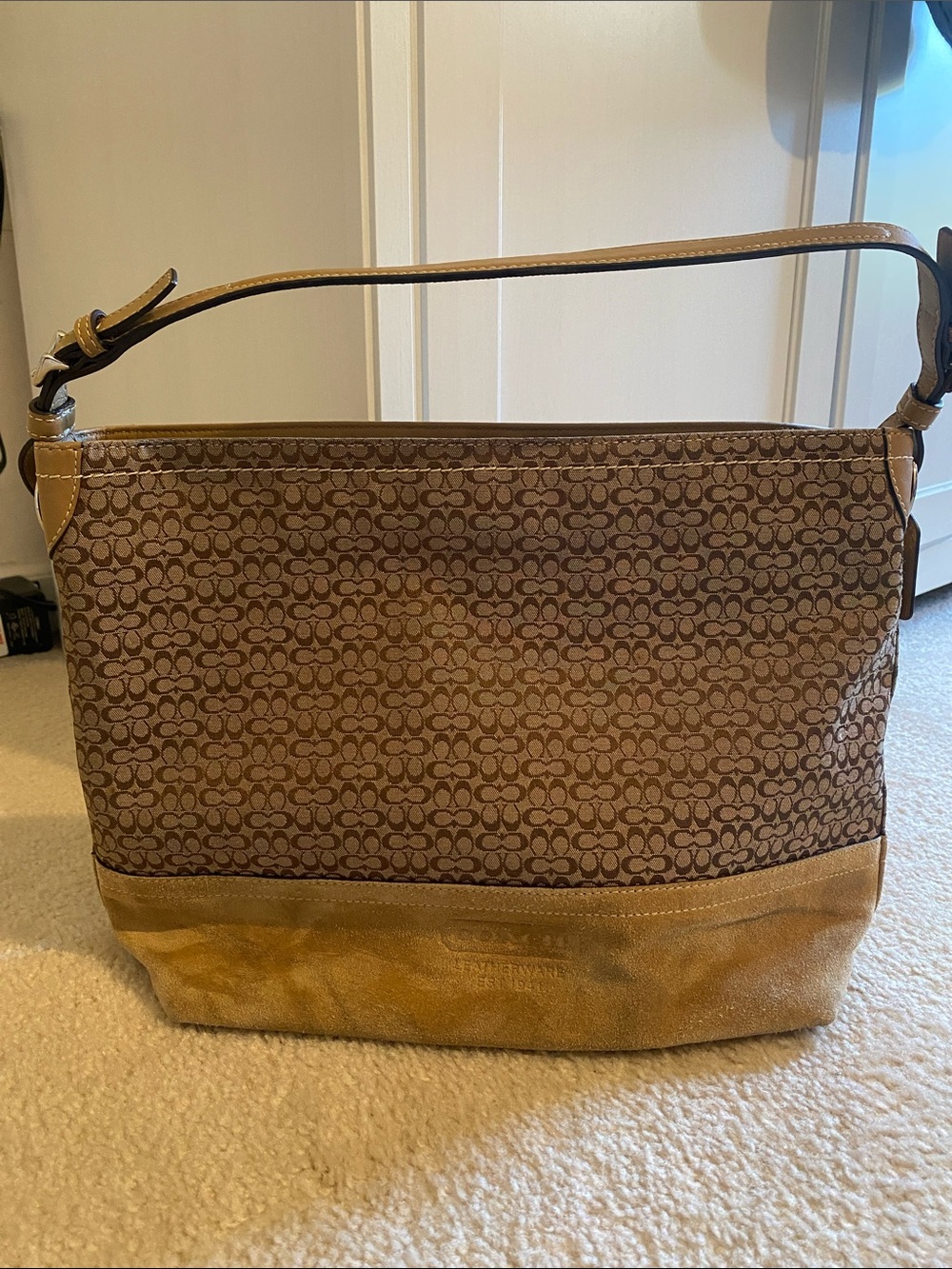 Coach Signature Canvas Shoulder Bag in Brown and Tan
